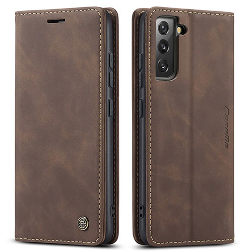 Leather Case Stands Flip Cover Holder C03S for Samsung Galaxy S21 5G Brown