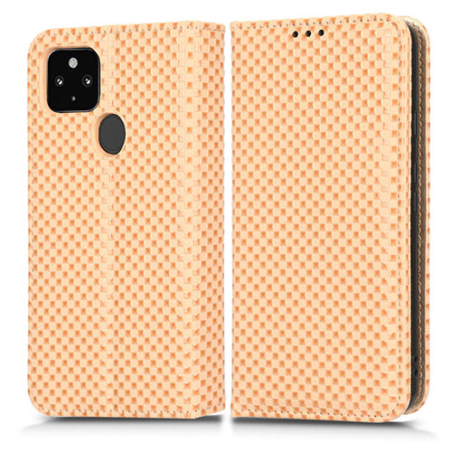 Leather Case Stands Flip Cover Holder C03X for Google Pixel 4a 5G Gold
