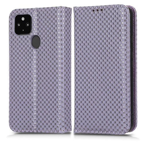 Leather Case Stands Flip Cover Holder C03X for Google Pixel 4a 5G Purple