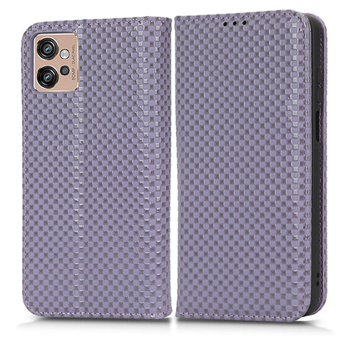 Leather Case Stands Flip Cover Holder C03X for Motorola Moto G32 Purple