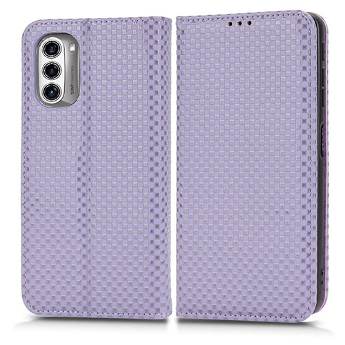 Leather Case Stands Flip Cover Holder C03X for Motorola Moto G52j 5G Purple