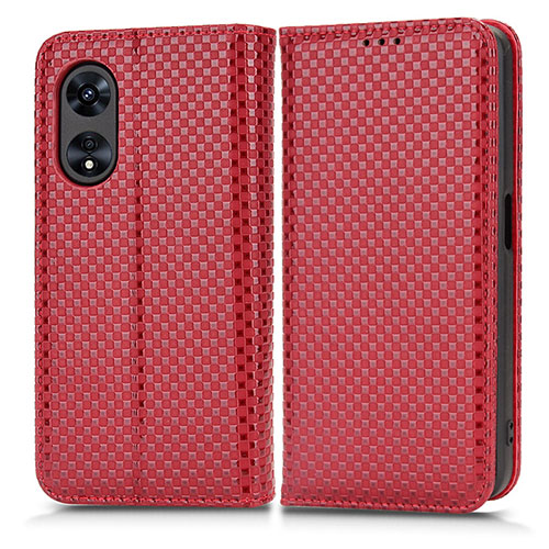 Leather Case Stands Flip Cover Holder C03X for Oppo A58 4G Red