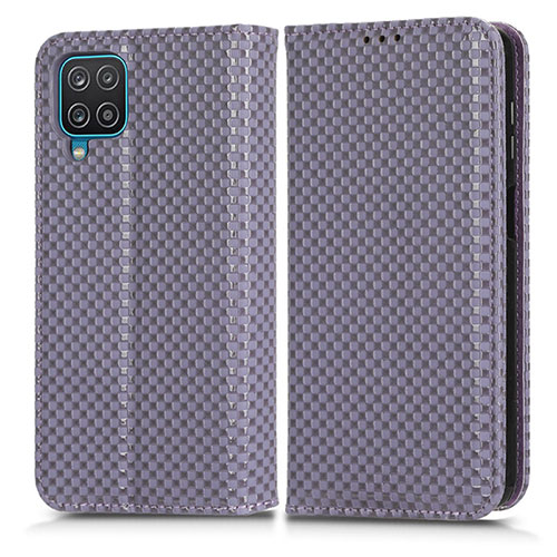 Leather Case Stands Flip Cover Holder C03X for Samsung Galaxy M12 Purple