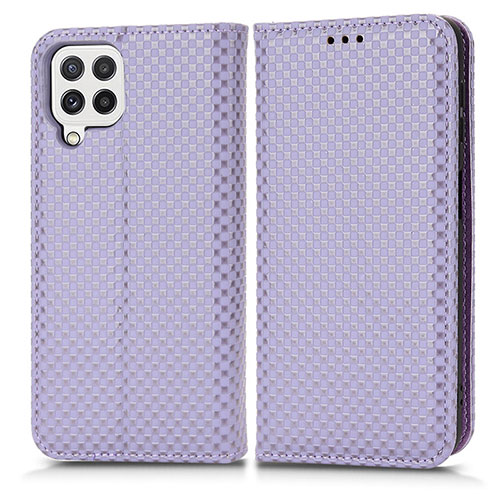 Leather Case Stands Flip Cover Holder C03X for Samsung Galaxy M22 4G Purple