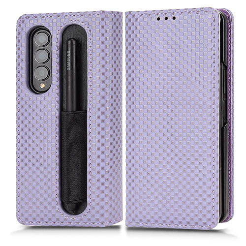 Leather Case Stands Flip Cover Holder C03X for Samsung Galaxy Z Fold4 5G Purple
