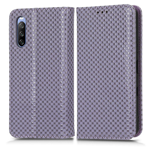 Leather Case Stands Flip Cover Holder C03X for Sony Xperia 10 III Purple