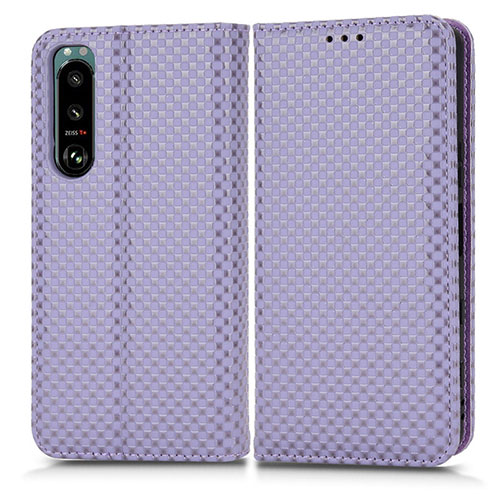 Leather Case Stands Flip Cover Holder C03X for Sony Xperia 5 III Purple