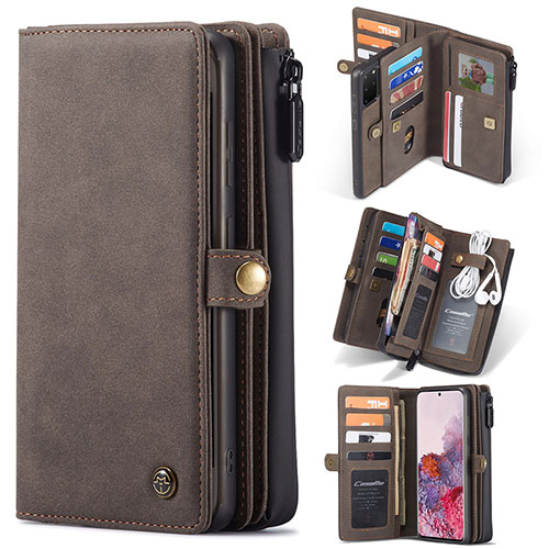 Leather Case Stands Flip Cover Holder C04S for Samsung Galaxy S20 Plus 5G Brown