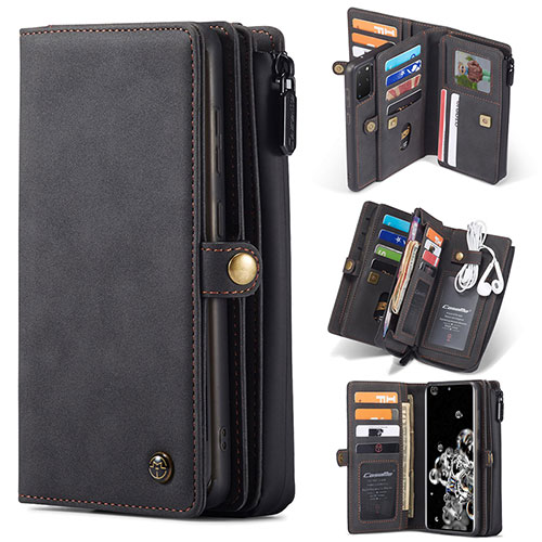 Leather Case Stands Flip Cover Holder C04S for Samsung Galaxy S20 Plus Black
