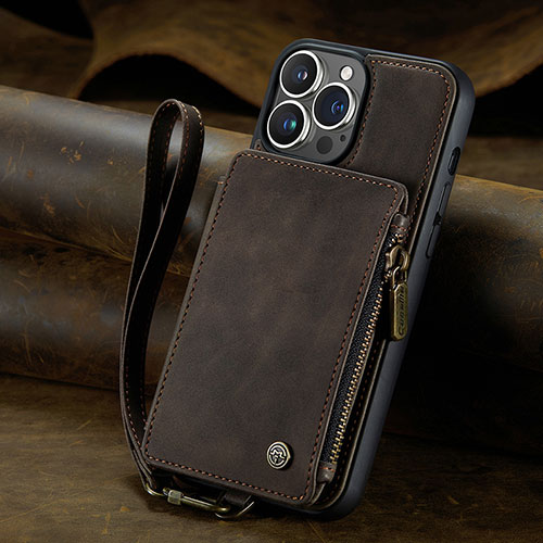 Leather Case Stands Flip Cover Holder C05S for Apple iPhone 13 Pro Max Brown
