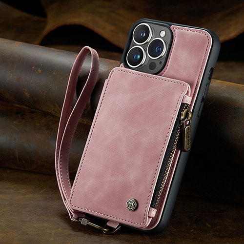 Leather Case Stands Flip Cover Holder C05S for Apple iPhone 14 Pro Rose Gold