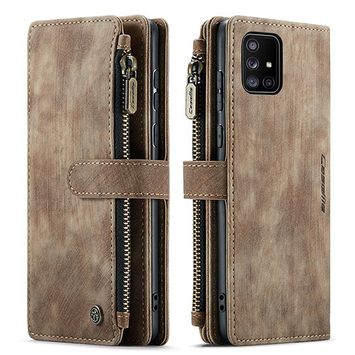 Leather Case Stands Flip Cover Holder C05S for Samsung Galaxy A51 5G Brown