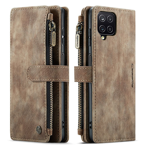 Leather Case Stands Flip Cover Holder C05S for Samsung Galaxy F12 Brown