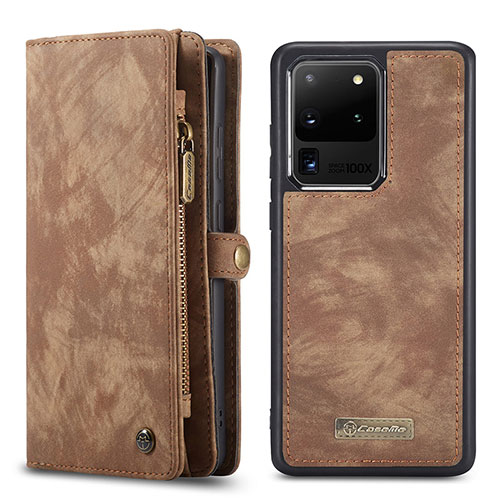 Leather Case Stands Flip Cover Holder C05S for Samsung Galaxy S20 Ultra 5G Brown