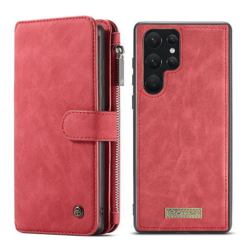 Leather Case Stands Flip Cover Holder C05S for Samsung Galaxy S22 Ultra 5G Red