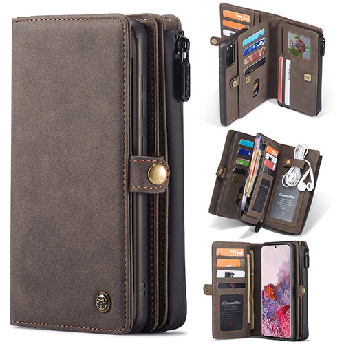 Leather Case Stands Flip Cover Holder C06S for Samsung Galaxy S20 Brown