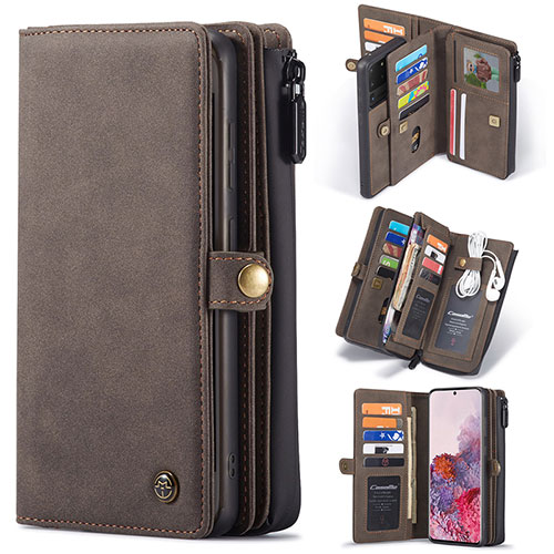 Leather Case Stands Flip Cover Holder C06S for Samsung Galaxy S20 Ultra 5G Brown