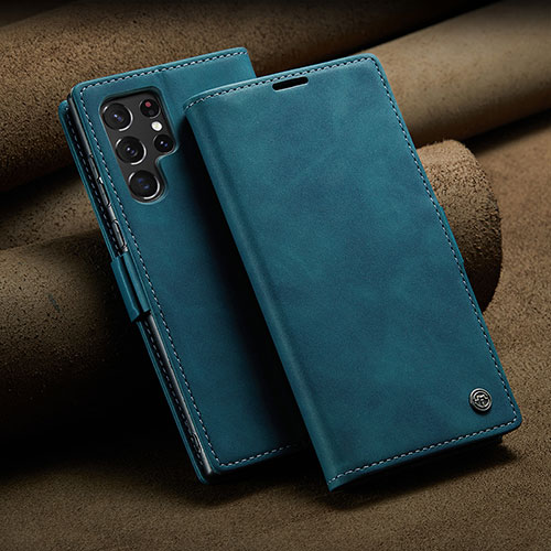 Leather Case Stands Flip Cover Holder C10S for Samsung Galaxy S21 Ultra 5G Blue