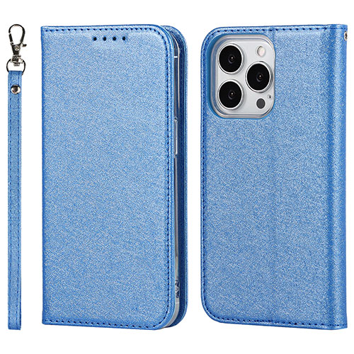 Leather Case Stands Flip Cover Holder D01T for Apple iPhone 13 Pro Blue
