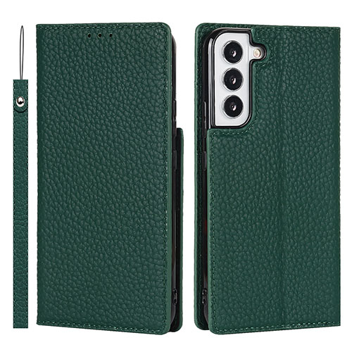 Leather Case Stands Flip Cover Holder D01T for Samsung Galaxy S21 Plus 5G Green