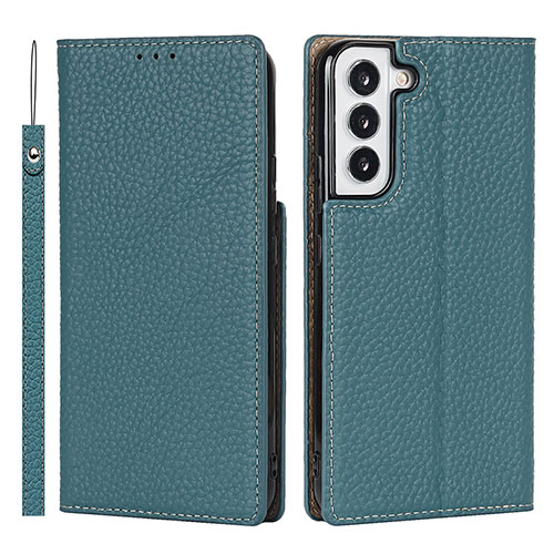 Leather Case Stands Flip Cover Holder D01T for Samsung Galaxy S22 Plus 5G Mint Blue