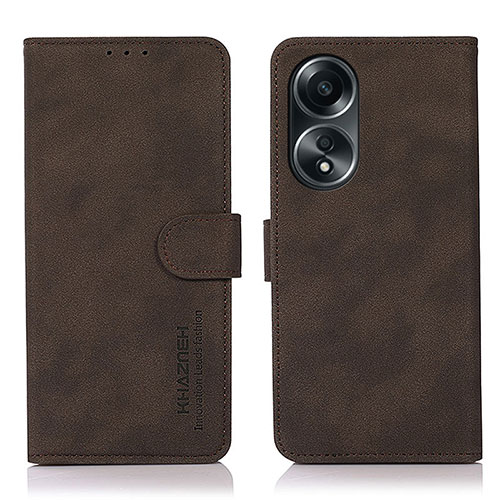 Leather Case Stands Flip Cover Holder D01Y for Oppo A58 5G Brown