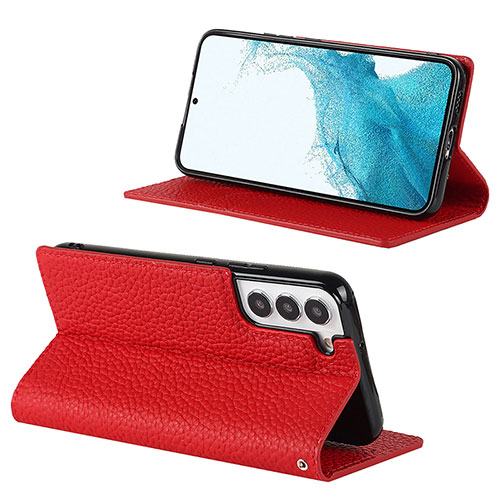 Leather Case Stands Flip Cover Holder D02T for Samsung Galaxy S22 Plus 5G Red
