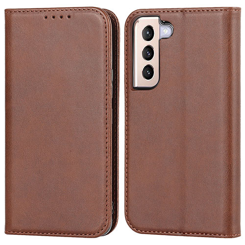 Leather Case Stands Flip Cover Holder D03T for Samsung Galaxy S21 FE 5G Brown