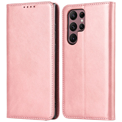 Leather Case Stands Flip Cover Holder D03T for Samsung Galaxy S21 Ultra 5G Pink