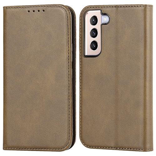 Leather Case Stands Flip Cover Holder D03T for Samsung Galaxy S22 5G Khaki