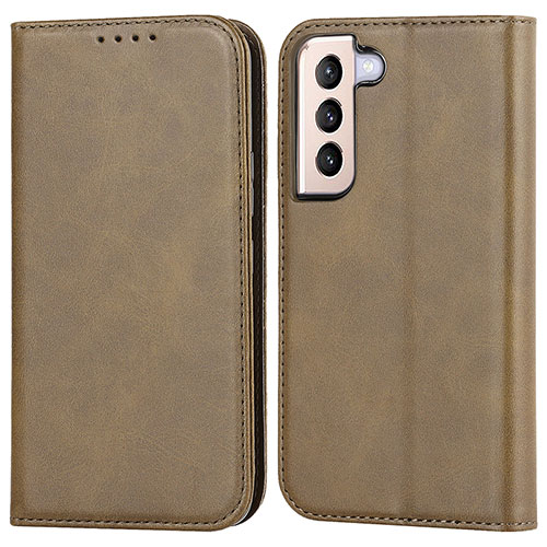 Leather Case Stands Flip Cover Holder D03T for Samsung Galaxy S22 Plus 5G Khaki