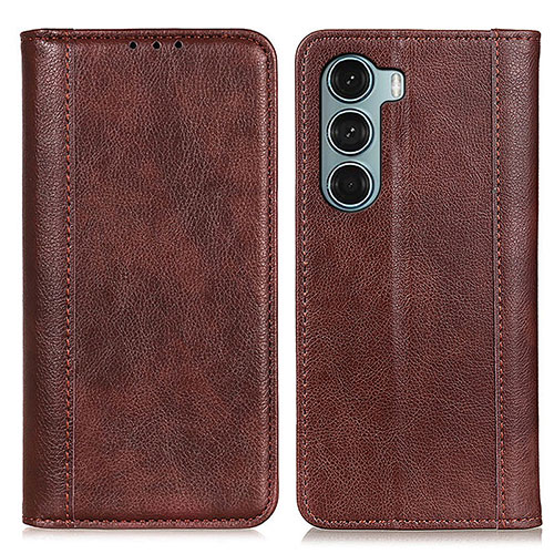 Leather Case Stands Flip Cover Holder D03Y for Motorola Moto G200 5G Brown