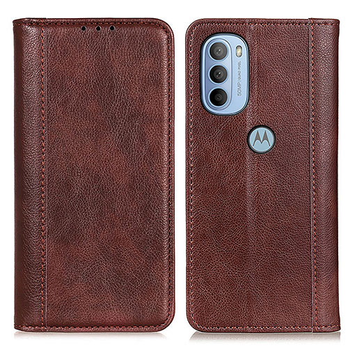 Leather Case Stands Flip Cover Holder D03Y for Motorola Moto G31 Brown