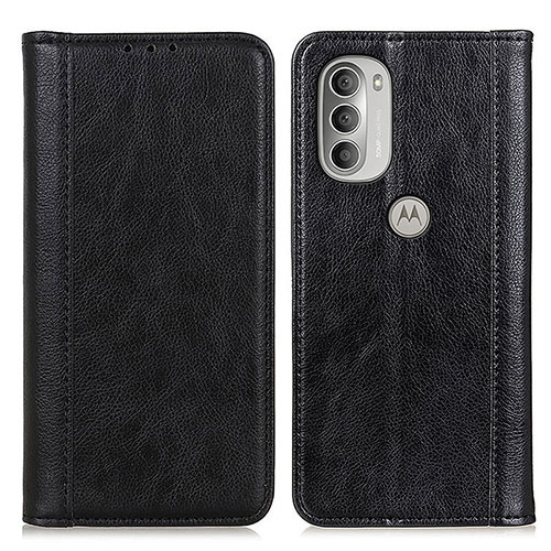 Leather Case Stands Flip Cover Holder D03Y for Motorola Moto G51 5G Black