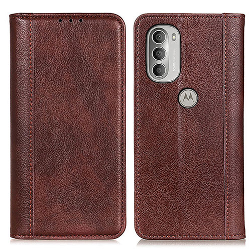 Leather Case Stands Flip Cover Holder D03Y for Motorola Moto G51 5G Brown