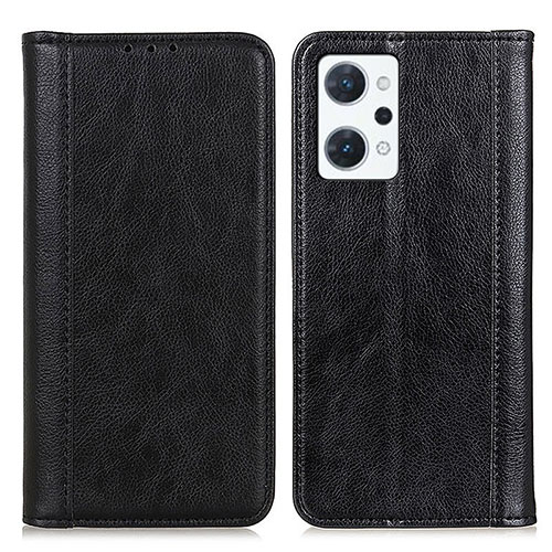 Leather Case Stands Flip Cover Holder D03Y for Oppo Reno7 A Black
