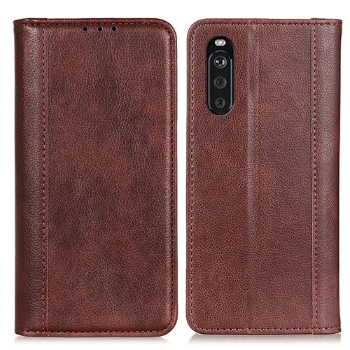 Leather Case Stands Flip Cover Holder D03Y for Sony Xperia 10 III Brown