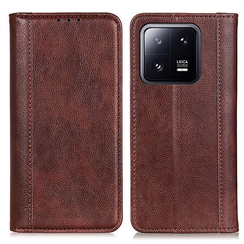 Leather Case Stands Flip Cover Holder D03Y for Xiaomi Mi 13 5G Brown