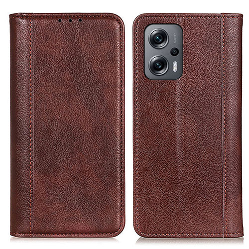 Leather Case Stands Flip Cover Holder D03Y for Xiaomi Poco F5 5G Brown