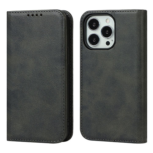 Leather Case Stands Flip Cover Holder D04T for Apple iPhone 13 Pro Max Black
