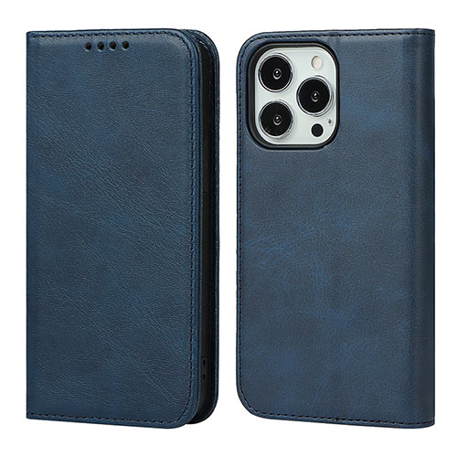Leather Case Stands Flip Cover Holder D04T for Apple iPhone 14 Pro Blue
