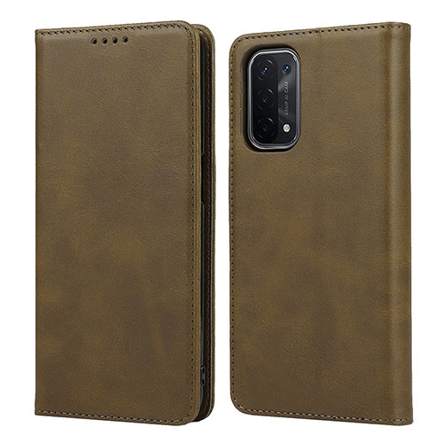 Leather Case Stands Flip Cover Holder D04T for OnePlus Nord N200 5G Khaki