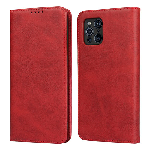 Leather Case Stands Flip Cover Holder D04T for Oppo Find X3 5G Red