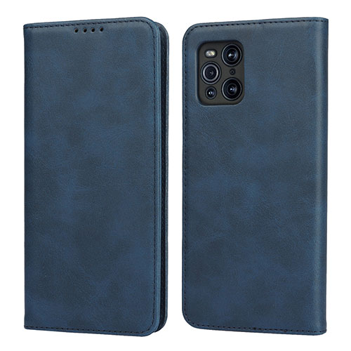 Leather Case Stands Flip Cover Holder D04T for Oppo Find X3 Pro 5G Blue