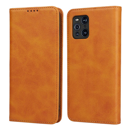 Leather Case Stands Flip Cover Holder D04T for Oppo Find X3 Pro 5G Light Brown