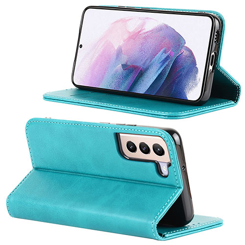 Leather Case Stands Flip Cover Holder D04T for Samsung Galaxy S21 5G Sky Blue