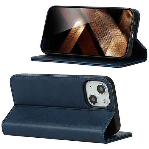 Leather Case Stands Flip Cover Holder D05T for Apple iPhone 14 Blue