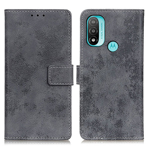 Leather Case Stands Flip Cover Holder D05Y for Motorola Moto E20 Gray