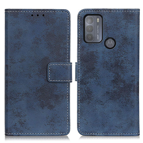 Leather Case Stands Flip Cover Holder D05Y for Motorola Moto G50 Blue