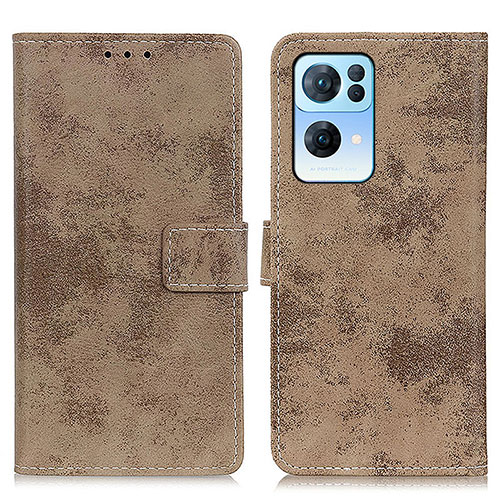 Leather Case Stands Flip Cover Holder D05Y for Oppo Reno7 Pro 5G Khaki